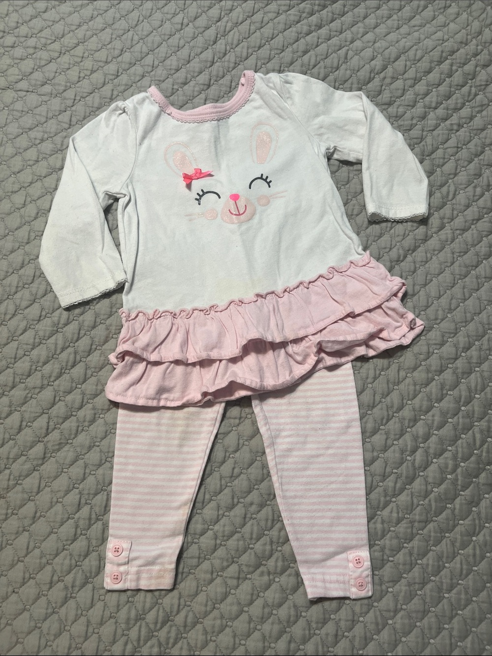 Carter's White & Pink Bunny Ruffle Pajama Set